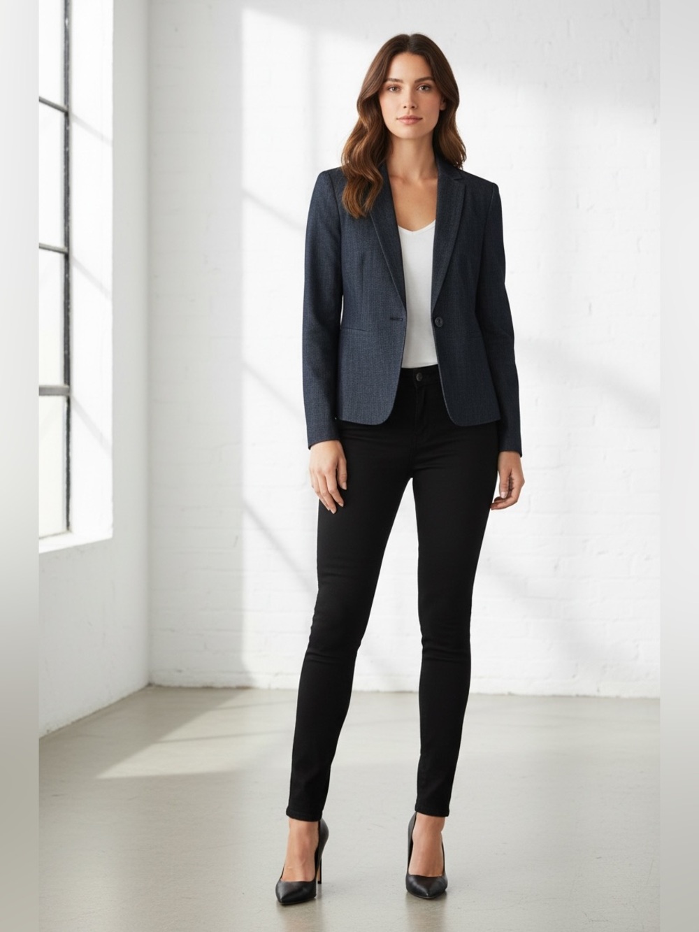 LOFT Charcoal Gray Collarless Blazer Single Button Tailored Jacket 0P Excellent